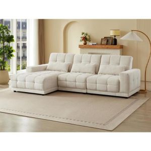 Pascal Morabito Canapé d'angle gauche relax électrique en tissu texturé beige dorea de