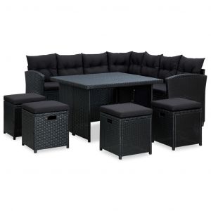 VidaXL Salon de jardin 6 pcs avec coussins R&eacute;sine tress&eacute;e Noir - Noir