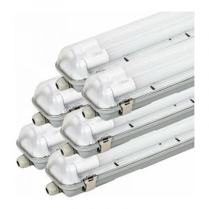 Kit de Réglette LED IP65 + 2 Tube Néon LED 120cm T8 18W - Pack de 6 / Blanc Neutre 4000K - 5500K