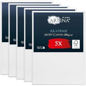 Artina Set de 5 Canvas Toile Peinture 50x70 cm – Tableau Peinture Châssis Entoilés en Bois FSC© – Toiles à Peindre Stable Blanche 100% Coton 280g/m² Akademie