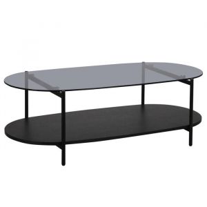 Oviala Table basse moderne ovale L 120 cm en verre bois noir