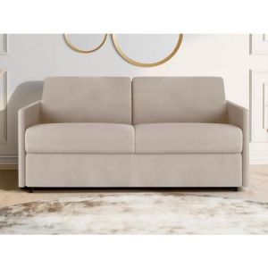 Canapé 3 places convertible express en tissu beige - Couchage à lattes larges 140 cm - Matelas 18 cm CALIFE