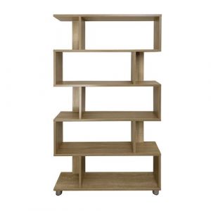 Bibliothéque Meuble étagère coloris chêne - Longueur 90 x profondeur 20 x Hauteur 156 cm. -JUANIO-
