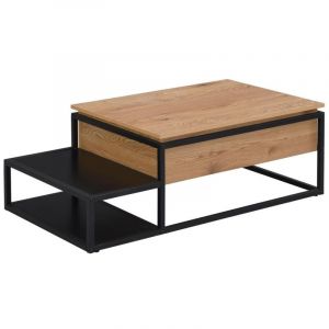Image de Table basse avec plateau relevable - MDF et Métal - Naturel et noir - LUTESA
