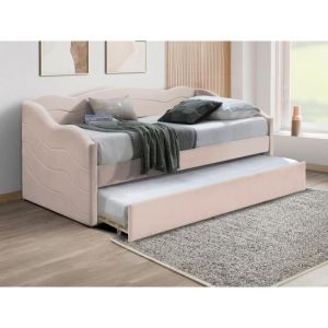 Lit banquette gigogne 2 x 90 x 190 cm - Velours - Rose + Matelas - lenvia