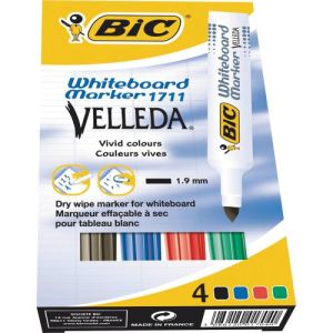 Image de Bic 4 marqueurs effaçable à sec encre assortis pointe ogive