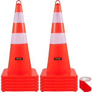 VEVOR Cône Signalisation Réfléchissant 10 Pièces73 cm, Plot de Chantier en PVC Orange, Cône de Sécurité avec 2 Colliers Réfléchissants, pour Délimitation Stationnement d’Urgence en Route Parking