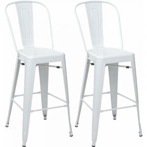 Décoshop26 Lot de 2 tabourets de bar chaises de comptoir avec dossier design industriel en metal blanc