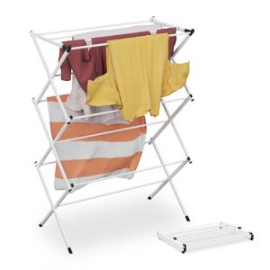 Relaxdays Séchoir à Linge Pliable, 104x73x38 cm, 11 Barres, étendoir Extensible en métal, intérieur, Blanc