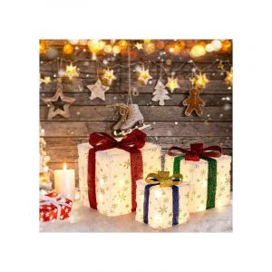 GOPLUS 3 PCs Boîtes-Cadeaux Lumineuses Noël sous Sapin de Noel, Lumineux 48 lumières Vives Décoration Noël, Cubes 15/20/25CM
