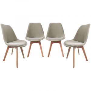 Lot de 4 chaises scandinaves revêtement velours côtelé gris clair. pieds bois de hêtre - Nils