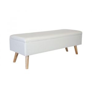 Relaxdays Banc en lin, rangement pratique, H x L x P : 40 x 110 x 40 cm, pieds en bois, banc coffre rembourr&eacute; blanc
