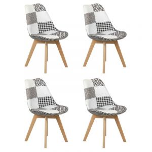 Meubletmoi - Lot 4 chaises scandinave en tissu patchwork motif noir et blanc - lidy
