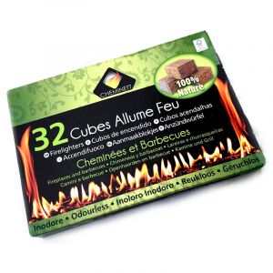 Kibros Cubes allume-feu pour cheminées - Lot de 6 boites - Barbecues fours à bois poêle - Bois compressé cire végétale - 32 cubes