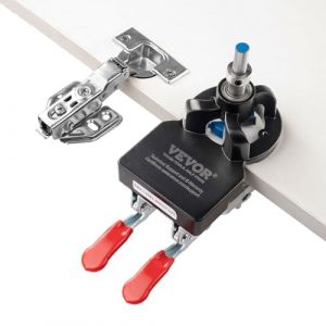 VEVOR Gabarit de Charnière Dissimulée 35 mm Outil Pose Charnière Précis en Alliage d'Aluminium et Acier avec Deux Pinces Outil de Menuiserie pour le Montage des Charnières de Porte Placard Meuble