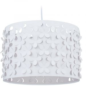 Relaxdays Lampe à suspension en papier, plafonnier fleurs, HxD 145 x 32 cm, douille E27, lustre salon et chambre, blanc