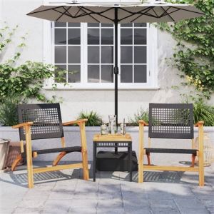 VidaXL Ensemble de Bistro 3 pcs, Chaises et Table de Patio, Meubles de Terrasse Arrière-cour Extérieur, Noir Résine Tressée et Bois d'Acacia