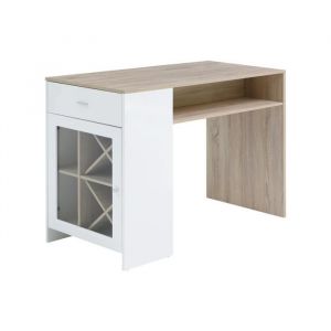 Meuble de bar avec rangements - Blanc et naturel - NIRAYA