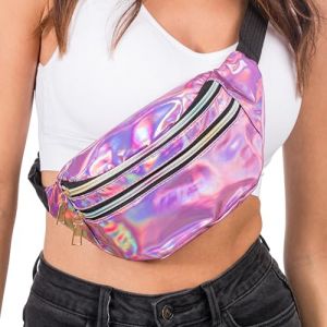 Ruedelafete Chaks - Sac banane, holographique avec 3 poches, sac ventral pour festival ou fête à thème