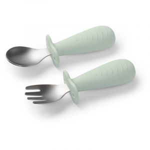 BabyOno Be Active Stainless Steel Spoon and Fork bestik til b&oslash;rn Mint 12m+ 2 stk.