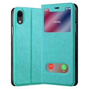 Cadorabo Coque Compatible avec Apple iPhone XR en Turquoise Menthe &ndash; &Eacute;tui de Protection avec Fermeture magn&eacute;tique, Fonction Support et 2 fen&ecirc;tres