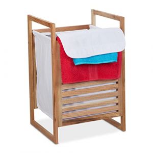 Image de Relaxdays Meuble à Linge, Cadre en Bois de Noyer, Couvercle, 50 l, pour la Salle de Bain, HLP 60x40x35 cm, Nature/Blanc