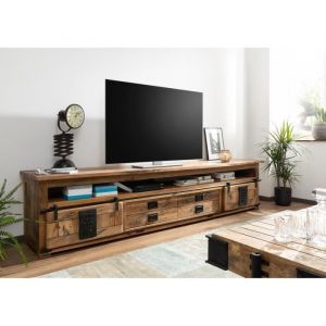 Meuble TV 260x50 Manguier laqué Whitewash RAILWAY 355