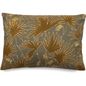 Linnea Housse de coussin en lin lav&eacute; imprim&eacute; v&eacute;g&eacute;tal doubl&eacute; coton lav&eacute; uni palawan 40x60 cm