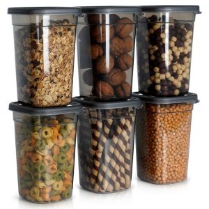 VILDE Lot de 6 bo&icirc;tes de conservation herm&eacute;tiques 1L - Plastique durable - sans BPA - empilables - micro-ondes - lave-vaisselle