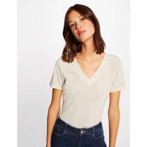 Morgan T-shirt manches courtes avec col en V ivoire femme - Couleur IVOIRE - Taille XS
