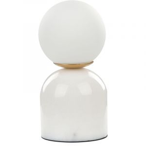 Beliani Lampe de Chevet sur Pied Moderne Abat-jour Rond de Verre Simple et Base en Marbre Blanc Kiwi