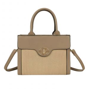 Sac &agrave; Main pour Femme Vionna Bi-Mati&egrave;re avec Anses Rigides et Fermoir Tournant Gallantry Taupe