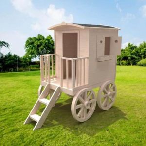 Image de Aloya MAISON ROULOTTE ENFANT BOIS NATUREL - CABANE ENFANT