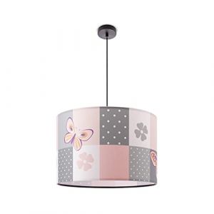 Paco Home - Plafonnier Suspension Chambre Enfant Abat-Jour Tissu Rond Coloré Bébé E27 Lampe à suspension - Noir, Crème (Ø455cm)