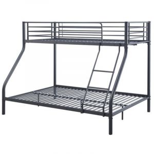Lit superposé métal sammy – 90x200 & 140x200 cm – Gris foncé – Sommier inclus