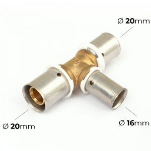 Boutt&eacute; Raccord PER &agrave; sertir - T&eacute; r&eacute;duit - Diam&egrave;tre tubes 20-16-20 mm