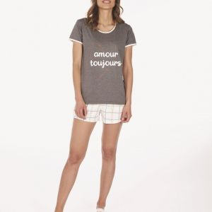 Image de Pyjama en coton pour femme anthra/ecru