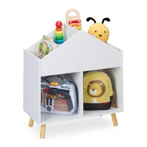 Relaxdays Rangement pour la Chambre d'enfant, Prend la Forme d'une Maison, H x L x P : 67 x 60 x 30 cm, Blanc et Nature