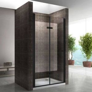 MONABLACK Porte de douche pliante noire H 195 cm largeur réglable de 92 à 96 cm verre transparent