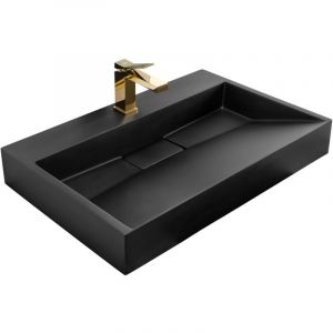 Réa Vasque en conglomérat Goya Black Mat 70cm Lavabo Salle de Bain 700 x 460 x 100 mm (noir mat)