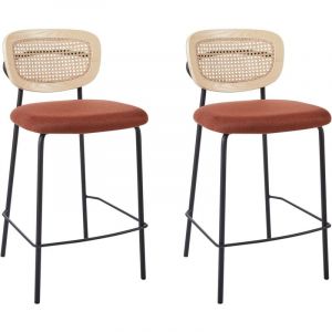 Beliani Lot de 2 Chaises de Bar Moderne Tabourets Dossier en Rotin Tressé Viennois Polyester Sans Accoudoirs Pieds Noirs Orange Mayetta