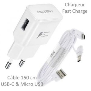 Samsung Chargeur - Ep-Ta20ebe - 2a - C&acirc;ble Long 1,50m - Compatible Galaxy A80 A70 A50 A20e A40 A9 A8 A7 A5
