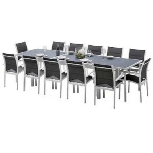 Wilsa Ensemble table et chaises de jardin MODULO 12 PLACES BLANC/GRIS PERLE
