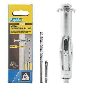 Rapid Chevilles à Expansion en Métal pour Cloison en Plâtre de 18 à 32 mm, Lot de 10 Chevilles, Charge Maximale 50 kg, Chevilles pour Plâtre & Aggloméré (5001554)
