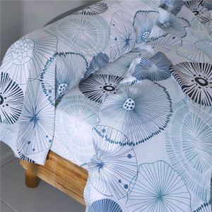 Drap plat en coton SEA SHELLS fond marins bleu