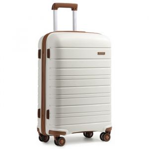 Valise Trolley Cabine 55cm Bagage à Main Rigide en Polypropylène Ultra Léger à 4 roulettes avec Serrure TSA Intégré 40L Crème