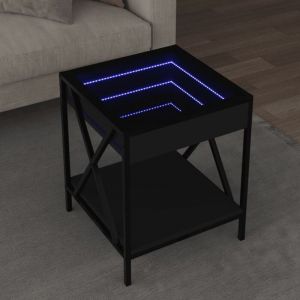 VidaXL Table basse avec LED Infinity noir 40x40x49 cm, table d'appoint, table de salon, table latérale, bout de canapé, table centrale