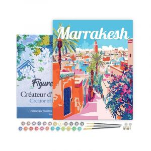 Figured'Art Peinture par Numéro Adulte avec Cadre Affiche de voyage Marrakech - Activité Manuelle Kit de Loisir Créatif DIY Numéro d'Art Complet - 40x50cm toile tendue sur châssis
