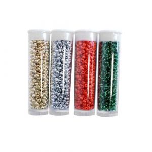 Perles de rocaille - vert, rouge, argent et or - 4 tubes de 8g -