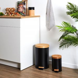 Je Cherche une Idée Poubelle A Pedale Metal Et Bambou Noir X2